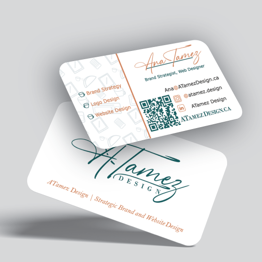 Mock-up of business card both sides, for ATamez Design Graphic design company / branding / and web design services